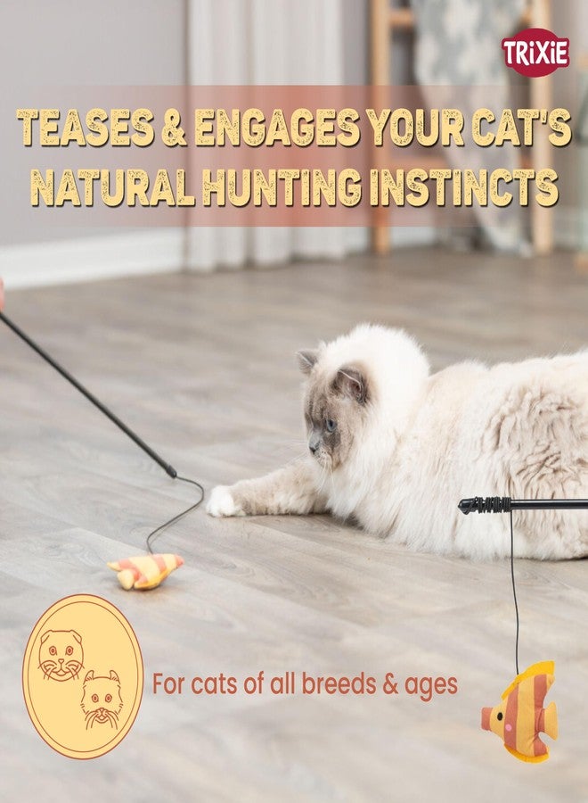 تريكسي لعبة تريكسي للقطط مع نجمة وسمكة وفأر - لعبة تفاعلية لإثارة القطط بالنعناع البري، مصنوعة من البلاستيك المتين والقماش المخملي، تحفز غريزة الصيد، تمرين ممتع للقطط - 46 سم (أصفر) - Image 5